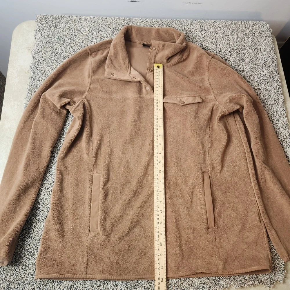 32 Degrees Heat Mens Medium Tan Brown Fleece Snap Button Pullover Sweater Pocket
